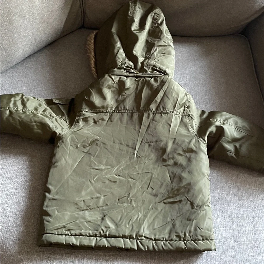 Janie & Jack Olive Green Hooded Jacket with removable Faux Fur Trim